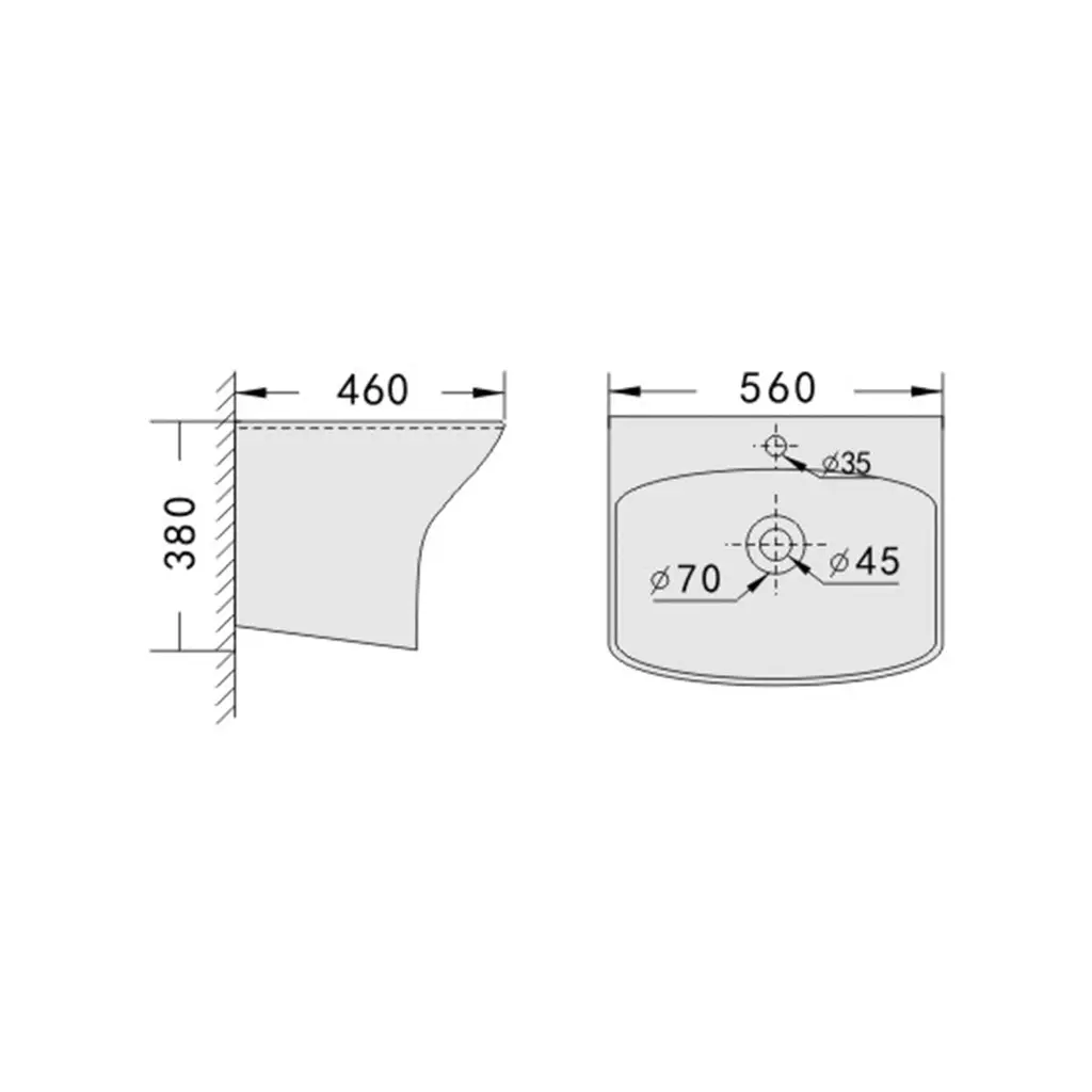 5200B Wall Hung Basin 56x46x38 cm
