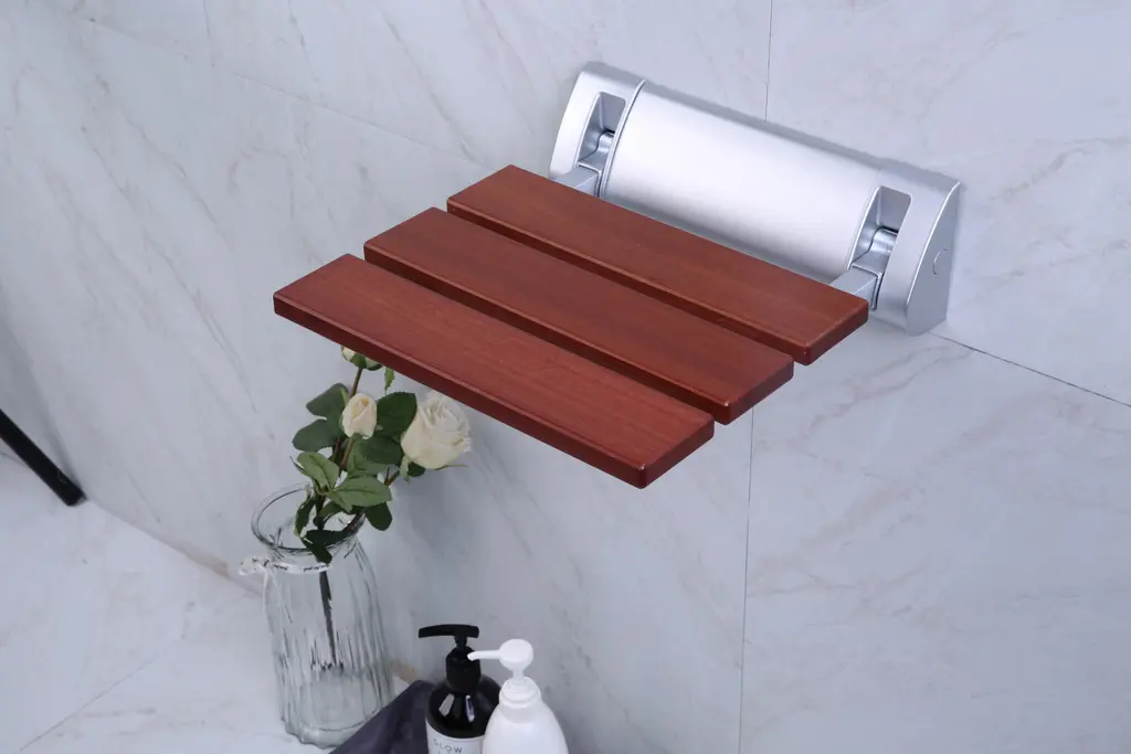 Seat 03 Shower Seat Aluiminium+Fumigation Wood 32x31