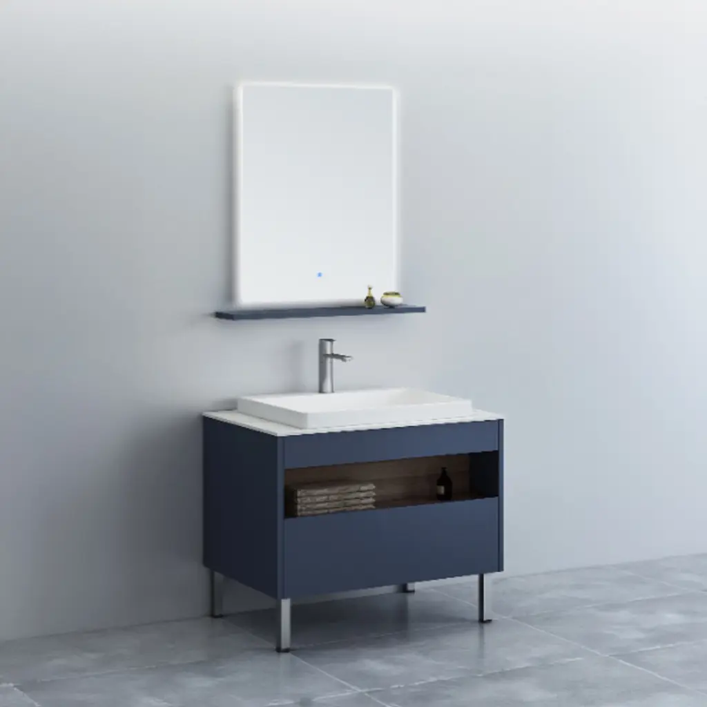 WM-80 0054 Cabinet + Ceramic Basin + Stone Top + Aluminium Leg 80x52x80 cm