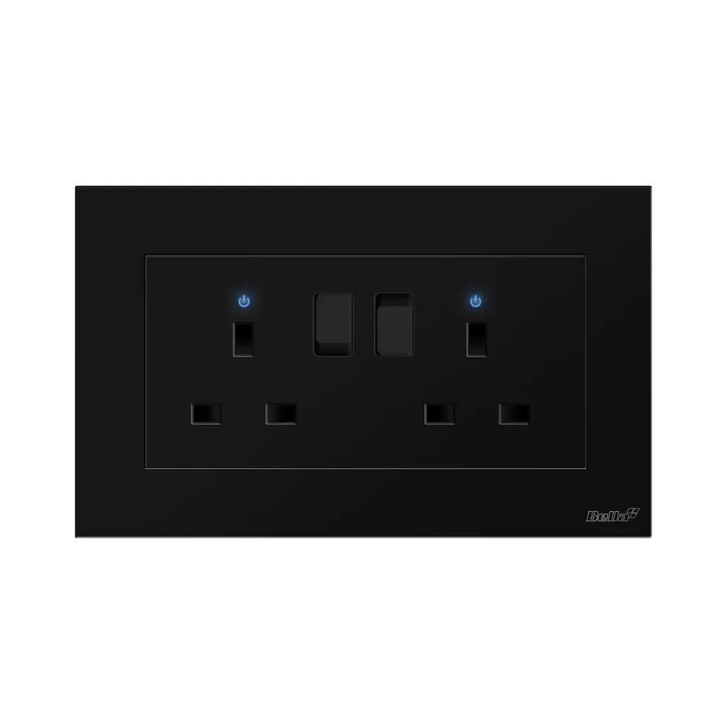 [SKU: BT-C14] 13A Twin Socket With Switch & LED Indicator (Silky Black)