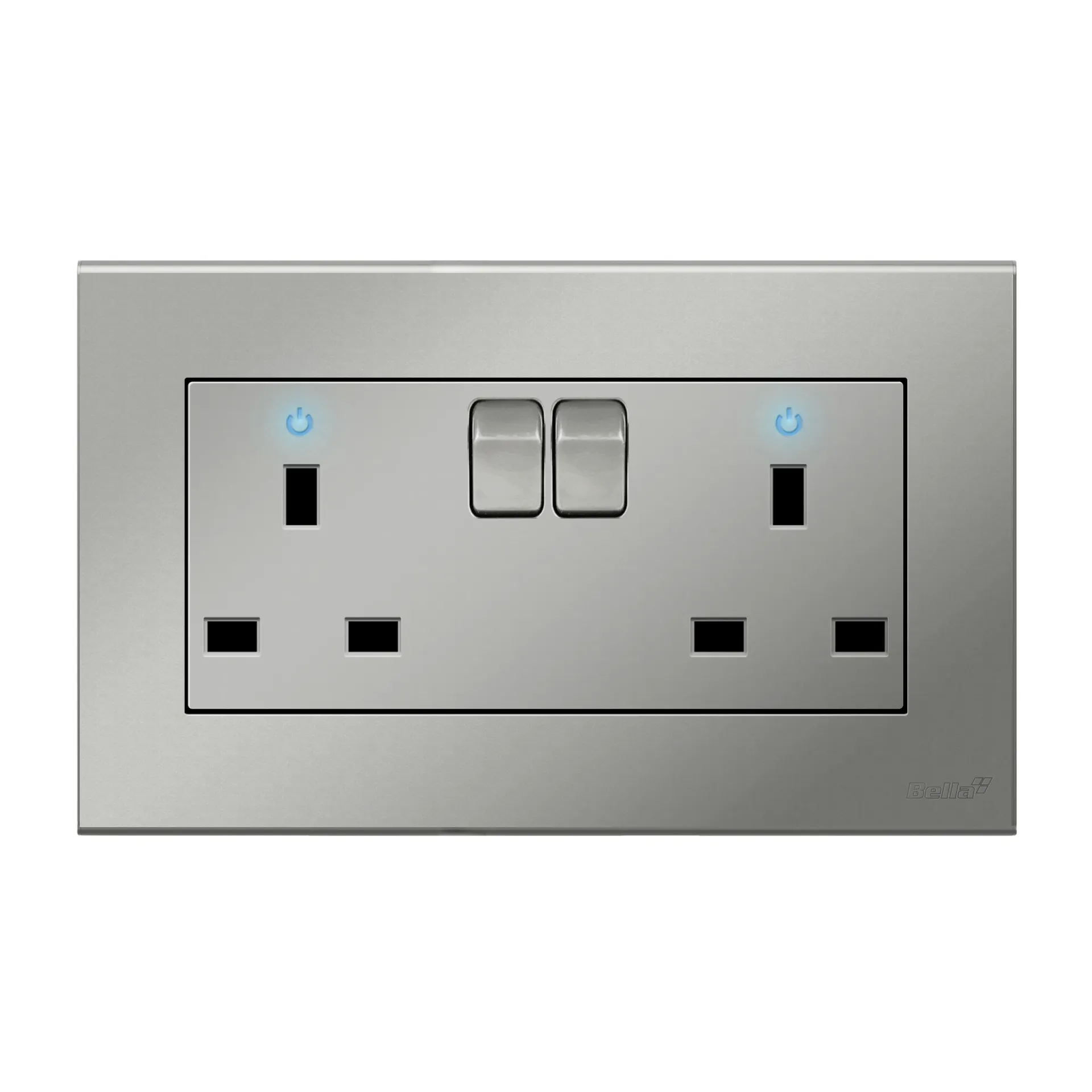 [SKU: BN-C14] Vision  13A Twin Socket With Switch & LED Indicator (Matt Silver)