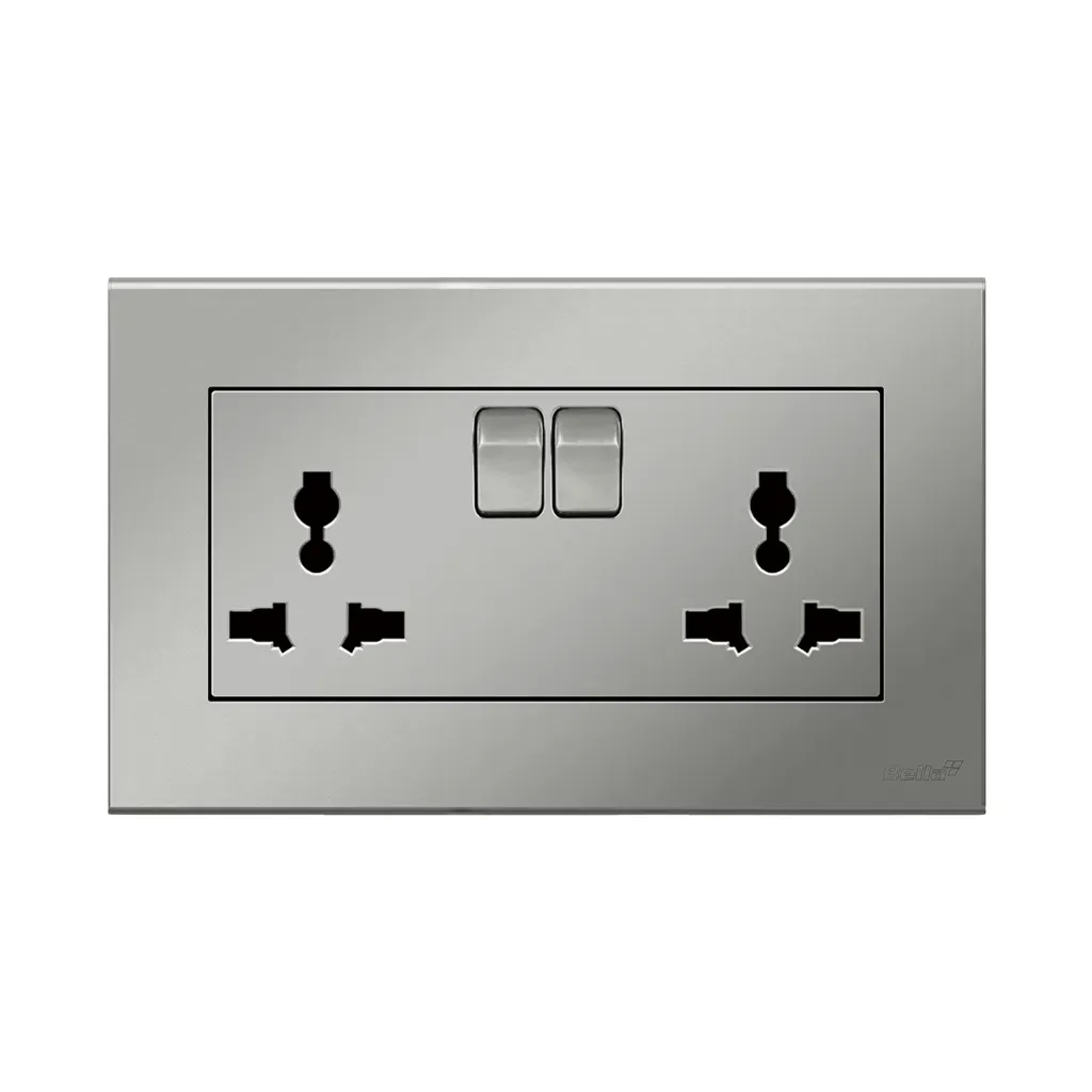 [SKU: BN-C43] Vision  16A Twin Universal Switched Socket (Matt Silver)
