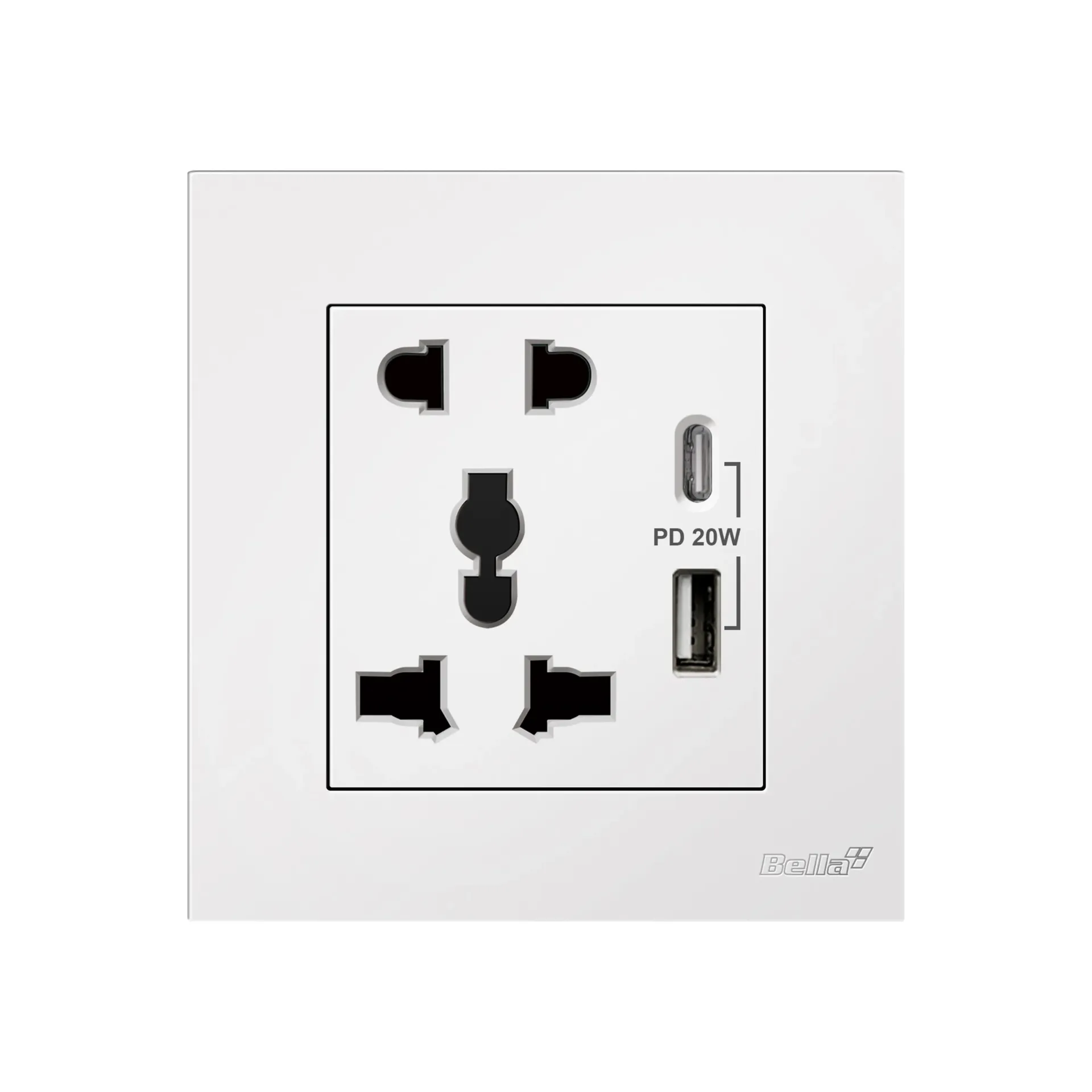 [SKU: BT-C06E32] Vantage 2 Pin & 3 Pin Universal Socket  with Type A+C USB Charger (Silky White)