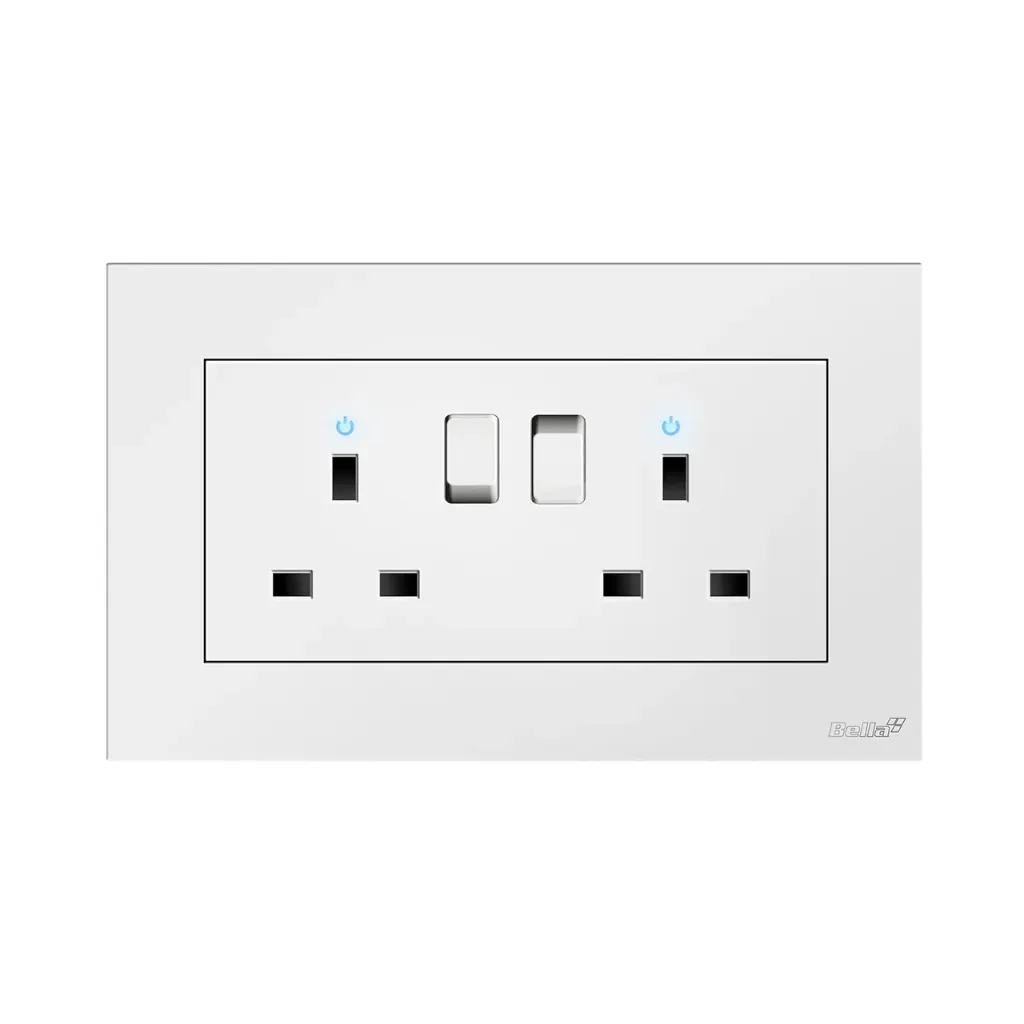 [SKU: BT-C14] Vantage 13A Twin Socket With Switch & LED Indicator (Silky White)