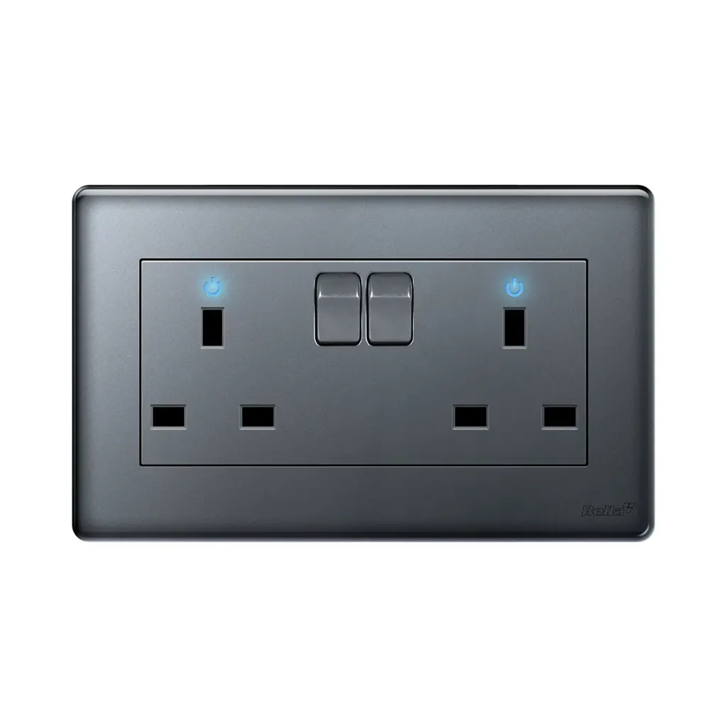 [SKU: BV-C14] Velocity 13A Twin Socket With Switch & LED Indicator (Grey)